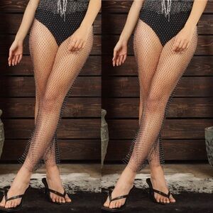 Rhinestone Mesh Fishnet Maxi Skirt in Black/Silver